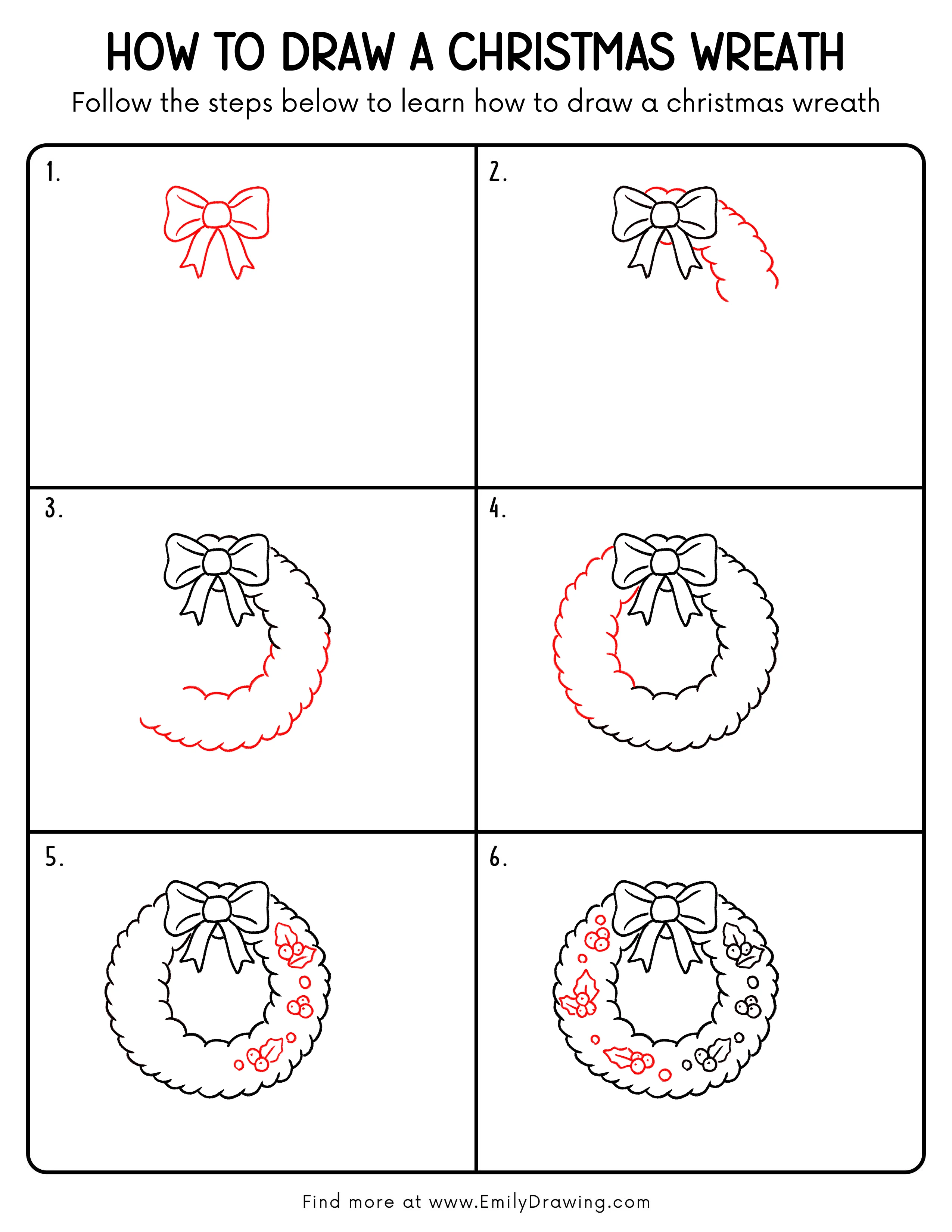 Printable Christmas Wreath Drawing Guide